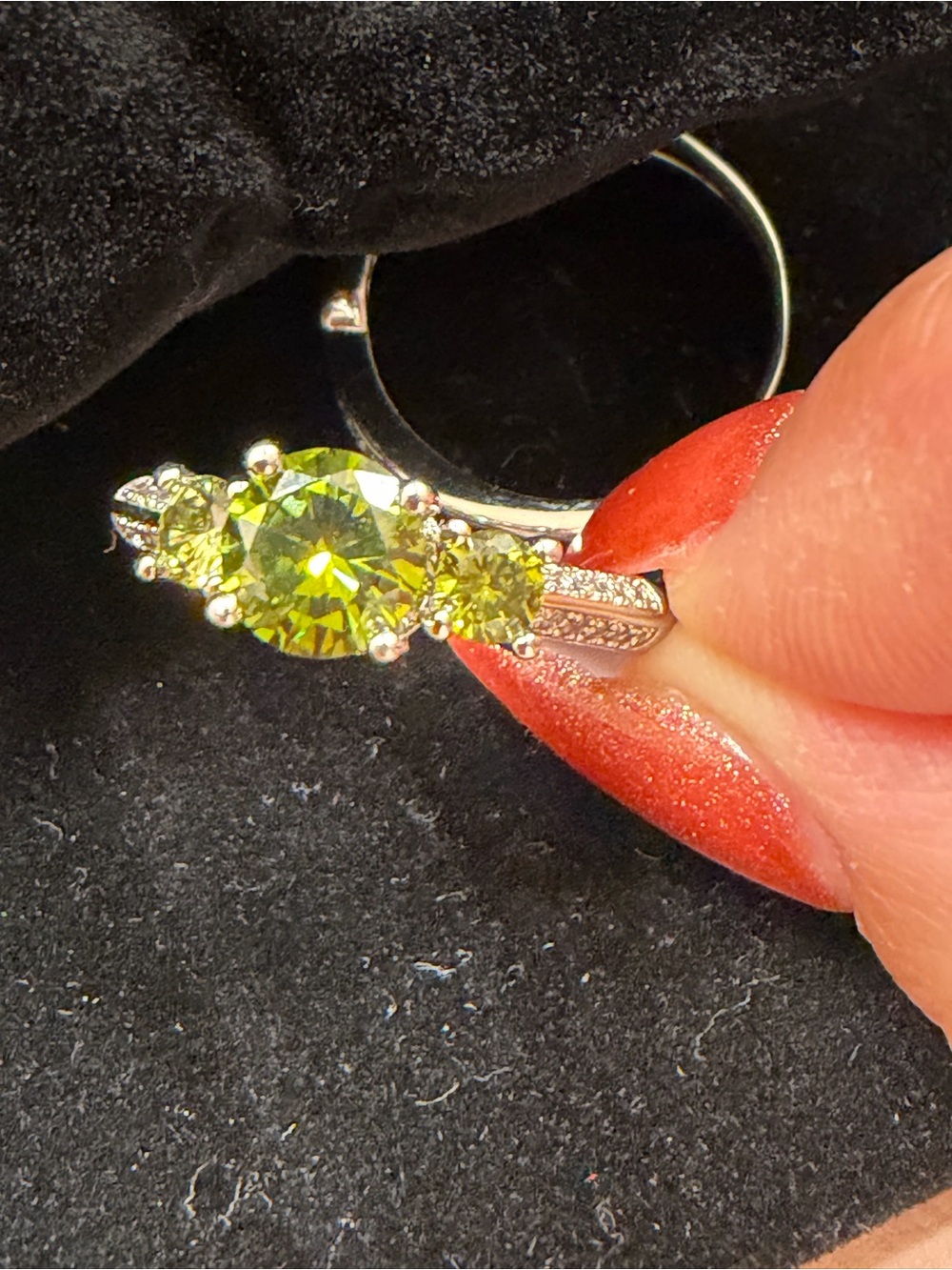 Sterling Silver Peridot Three-Stone Ring - Picture 12 of 14